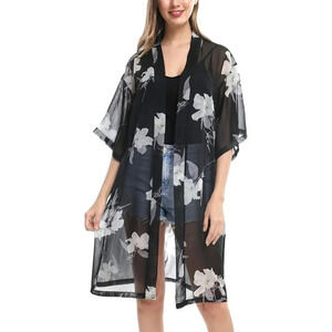 Women’s Chiffon Kimono Bathing Cover Up Open Front Duster Kimono  Dress